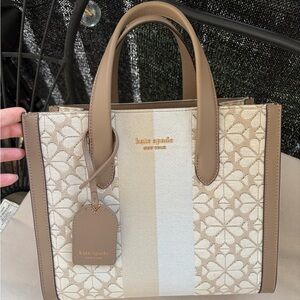 kate spade Tan and Cream Floral Jacquard Crossbody Tote